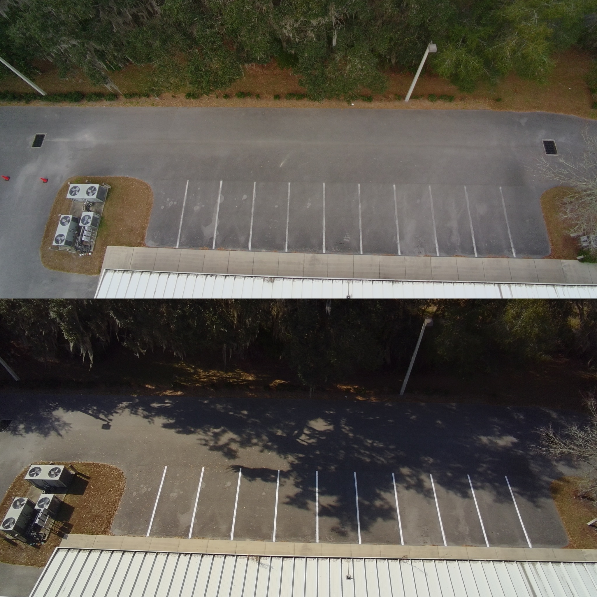 Before and after commercial parking lot striping